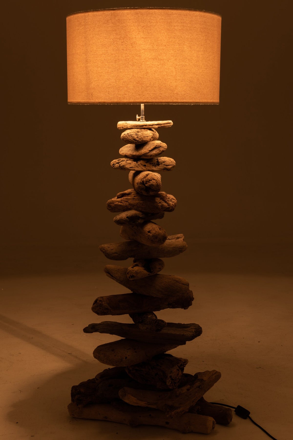 Lamp + kap drijfhout naturel/wit medium