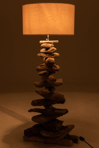 Lamp + kap drijfhout naturel/wit medium