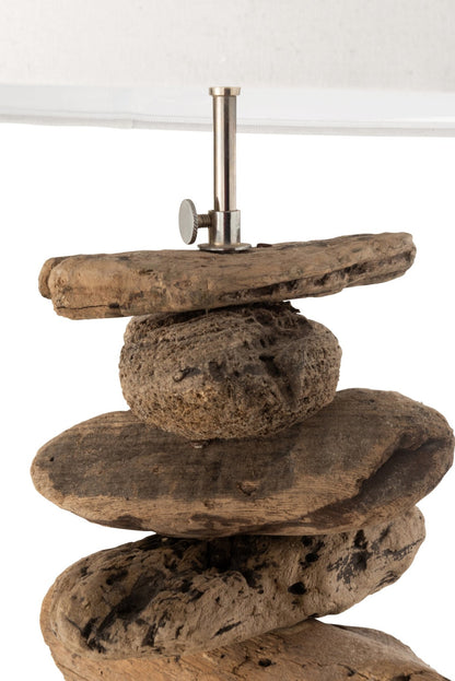 Lamp + kap drijfhout naturel/wit medium