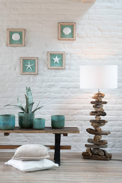 Lamp + kap drijfhout naturel/wit medium