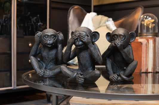 Ape See/Hear/Speak No Evil Poly Brown Large Assortment Of 3