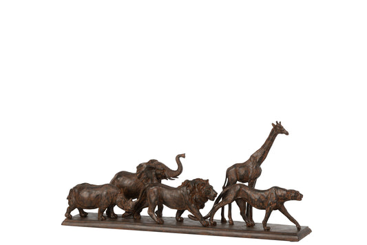 5 Animals In A Row Poly Brown Small