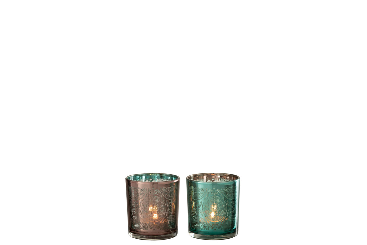 Theelichthouder Oosters Glas Azuur/Koper Small Assortiment Van 2