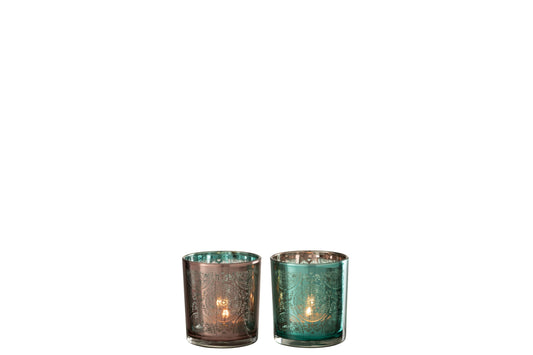 Theelichthouder Oosters Glas Azuur/Koper Small Assortiment Van 2