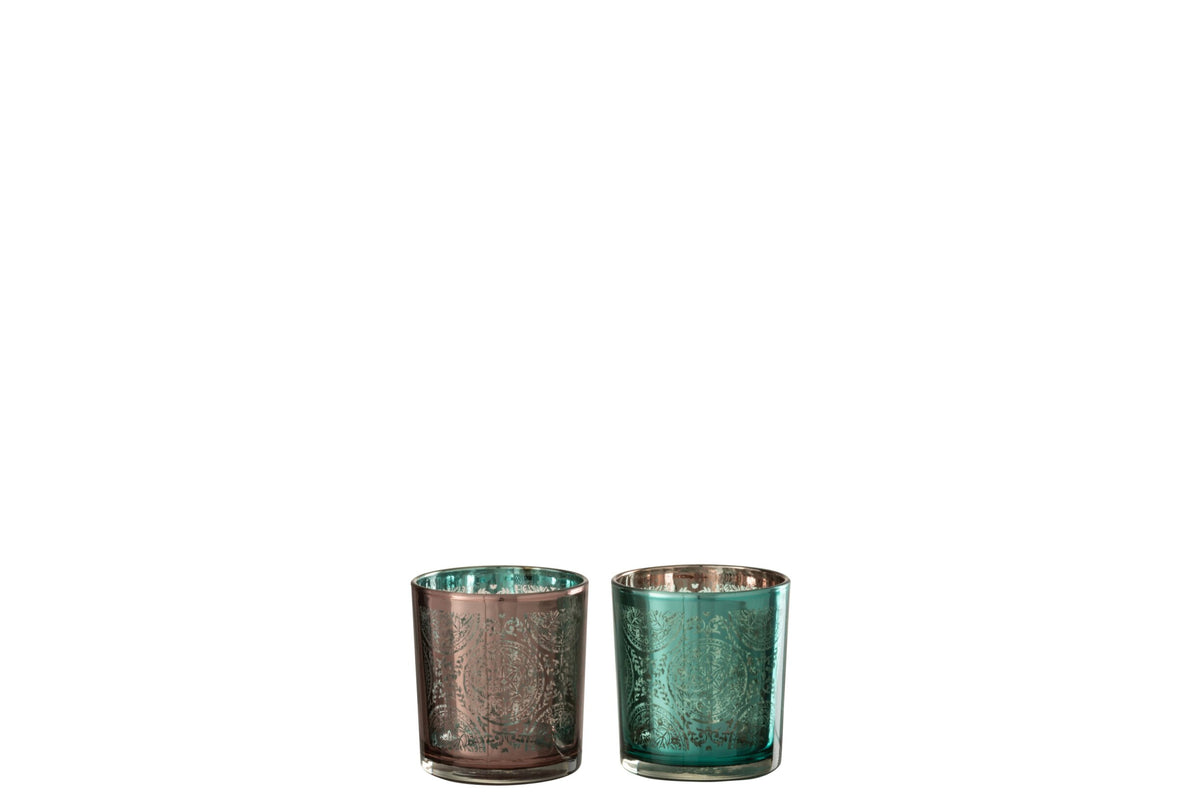 Theelichthouder Oosters Glas Azuur/Koper Small Assortiment Van 2