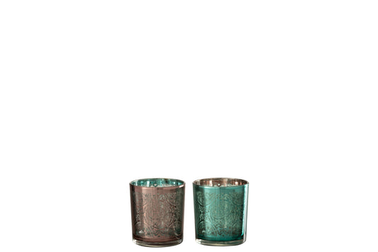 Theelichthouder Oosters Glas Azuur/Koper Small Assortiment Van 2