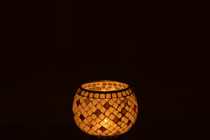 Theelichthouder Mozaiek Rond Glas Grijs/Parelmoer