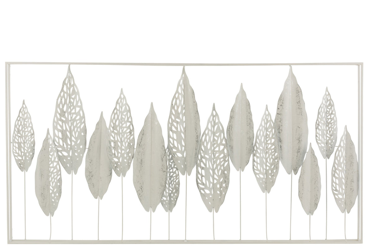 Wall Deco Leaves Metal White