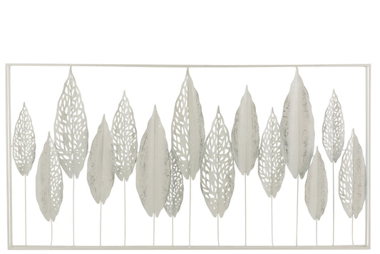 Wall Deco Leaves Metal White