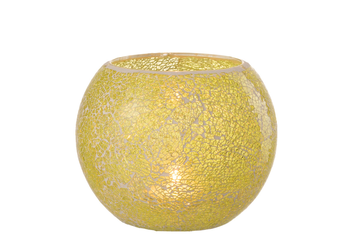 Theelichthouder Mozaiek Rond Glas Geel Large