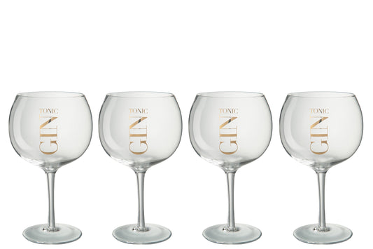 Geschenkdoos 4 gin glazen glas transparant/goud