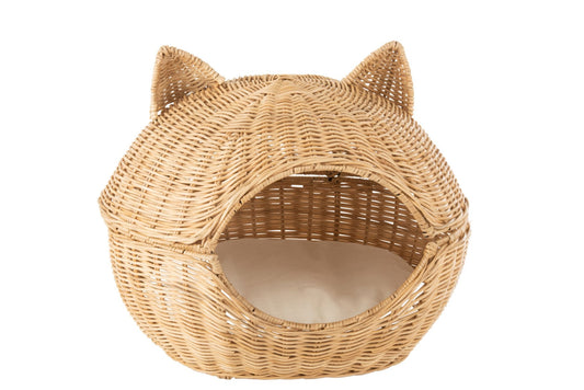 Cat Basket+Cushion Rattan Light Natural