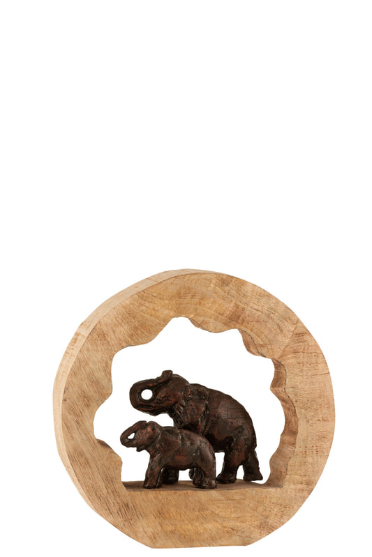 Figure Elephant+Child Mango Wood Aluminium Bronze Small