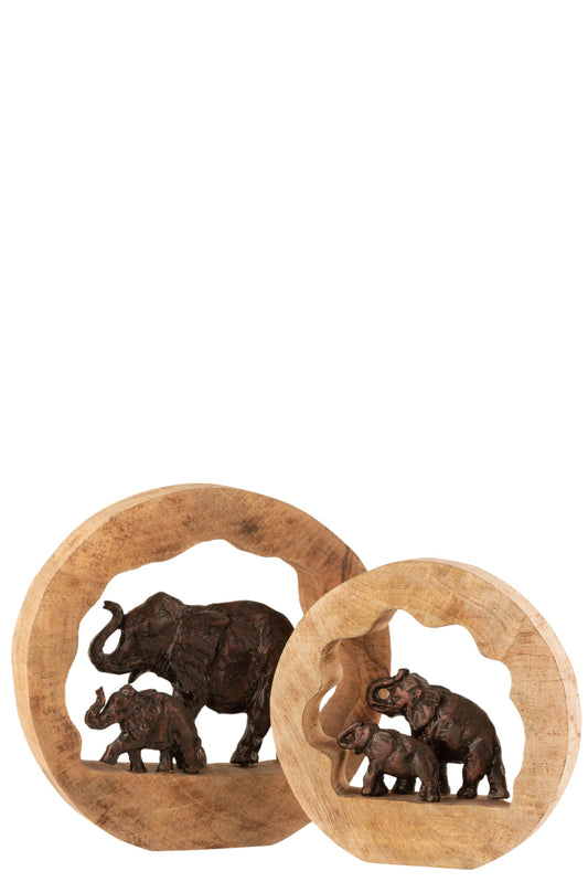 Figure Elephant+Child Mango Wood Aluminium Bronze Large