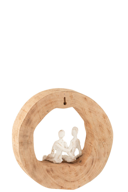 Figure Couple Sitting Mango Wood/Aluminium Natural/White