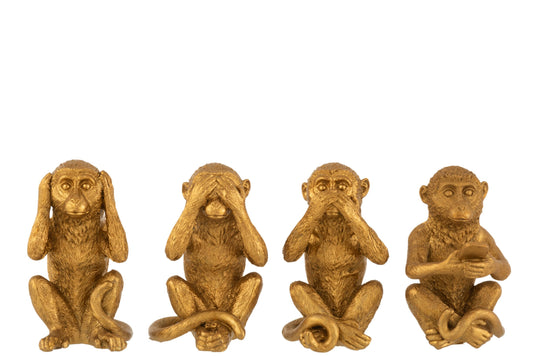 Monkey See/Hear/Speak No Evil/Mobile Poly Gold Assortment Of 4