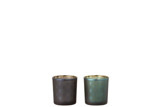 Theelichthouder Pauw Glas Blauw/Groen Small Assortiment Van 2