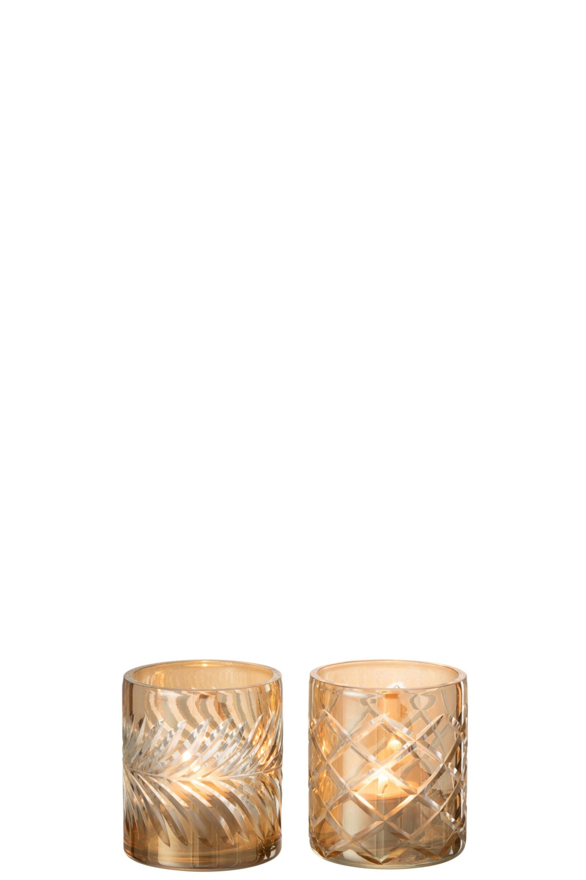 Windlicht Diamant Glas Goud Small Assortiment Van 2
