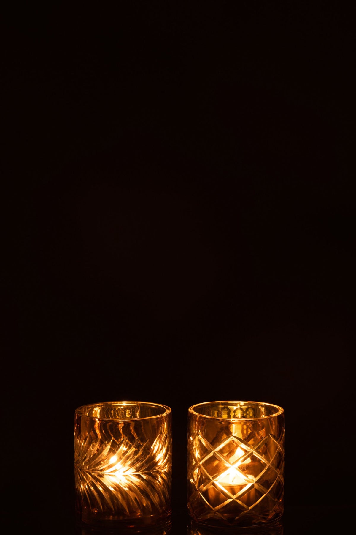 Windlicht Diamant Glas Goud Small Assortiment Van 2