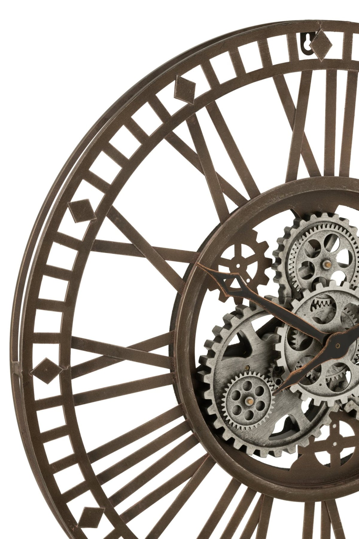 Clock Roman Numerals Visible Mecanism Metal Antique Grey