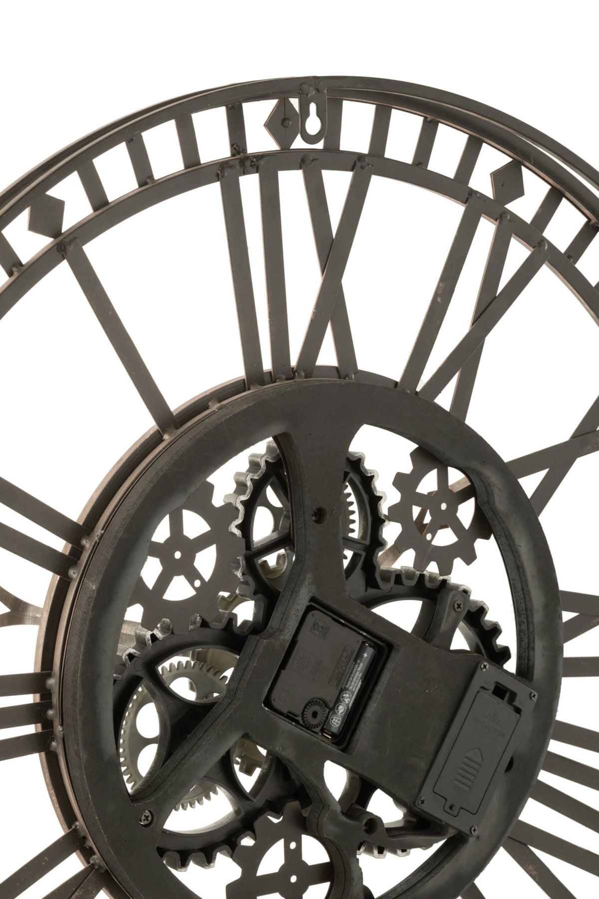 Clock Roman Numerals Visible Mecanism Metal Antique Grey