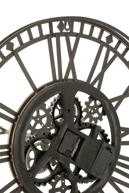 Clock Roman Numerals Visible Mecanism Metal Antique Grey