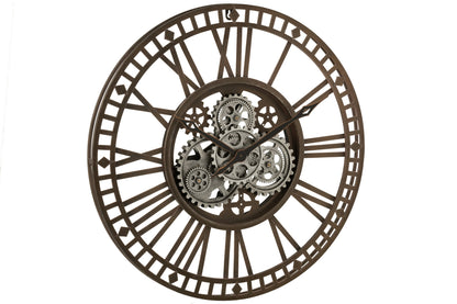 Clock Roman Numerals Visible Mecanism Metal Antique Grey