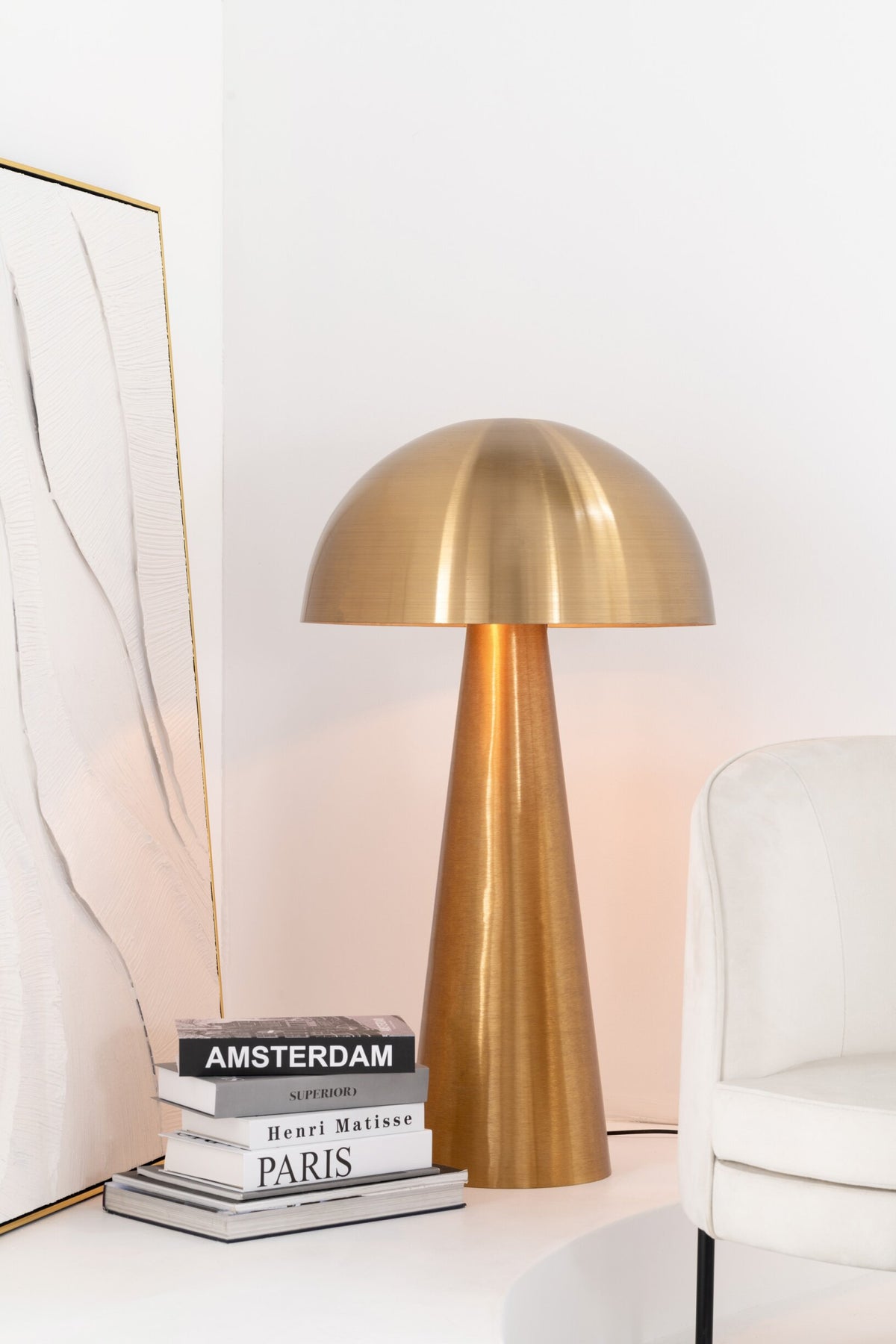 Lamp paddenstoel metaal mat goud extra groot