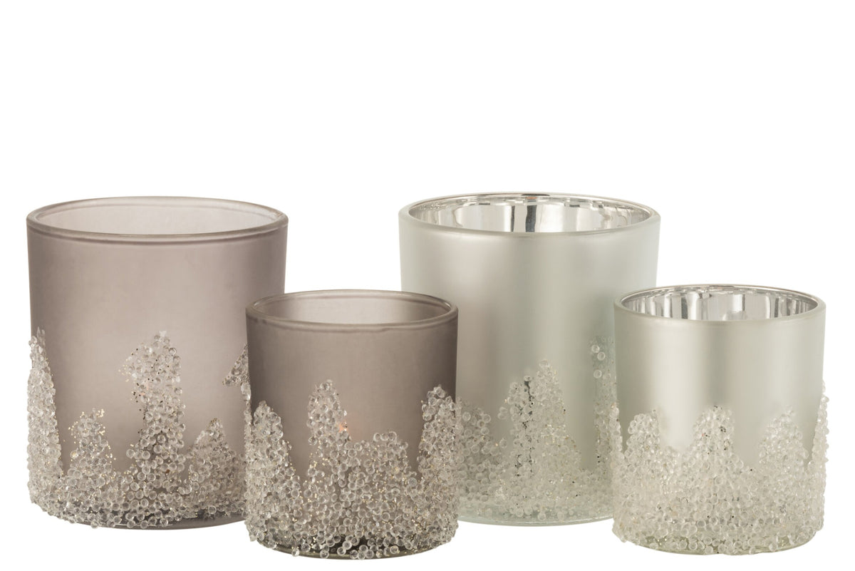 T-Lichthouder Suiker Frosted Grijs/Zilver Large Assortiment Van 2
