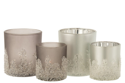 T-Lichthouder Suiker Frosted Grijs/Zilver Large Assortiment Van 2