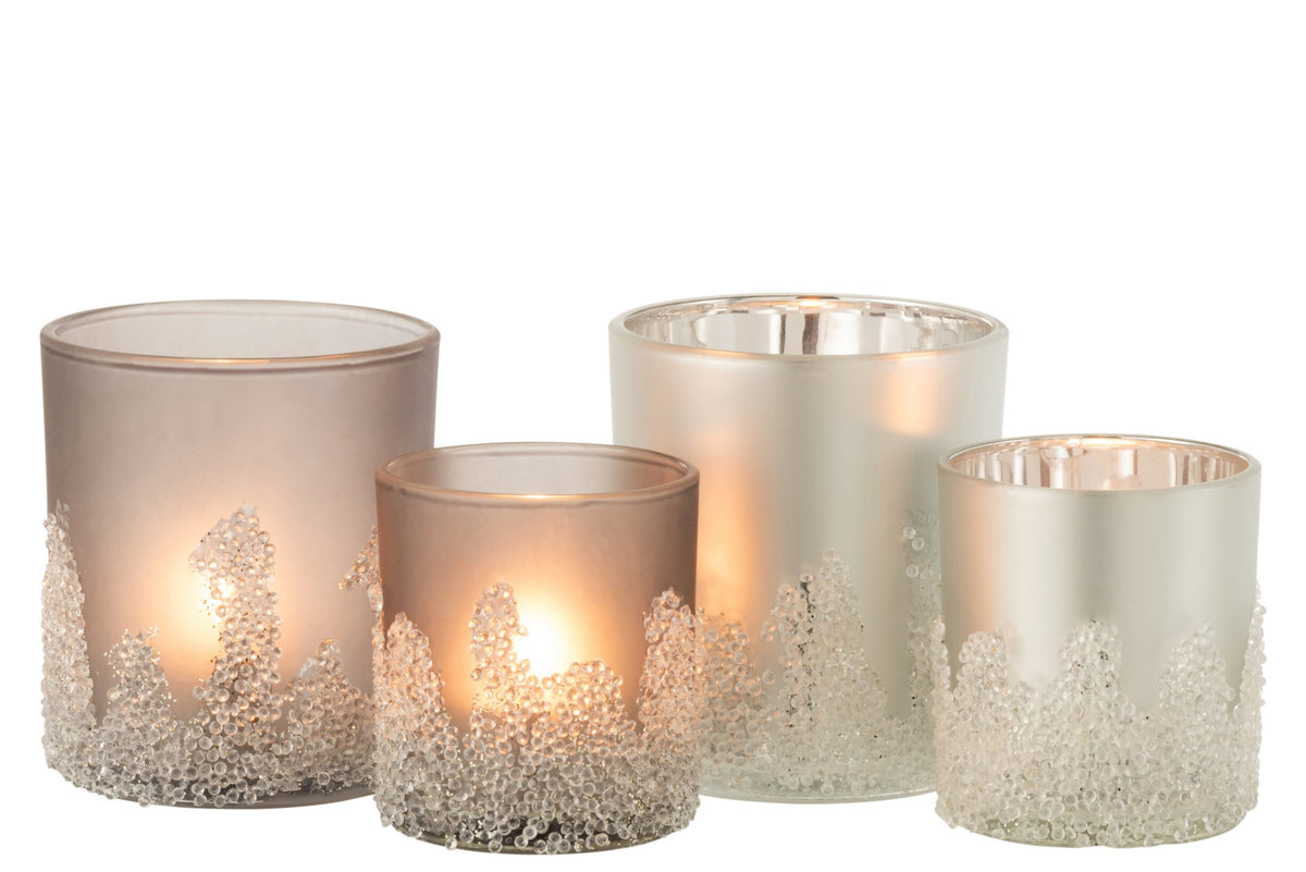 T-Lichthouder Suiker Frosted Grijs/Zilver Large Assortiment Van 2