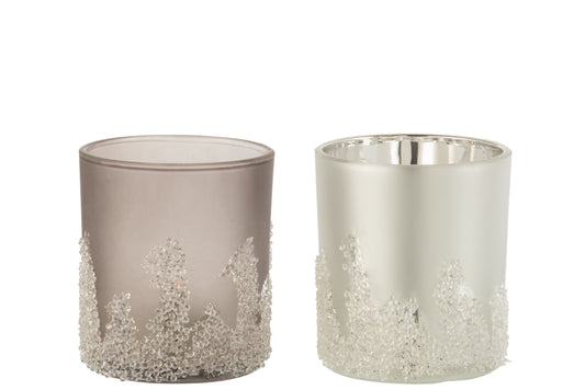 T-Lichthouder Suiker Frosted Grijs/Zilver Large Assortiment Van 2