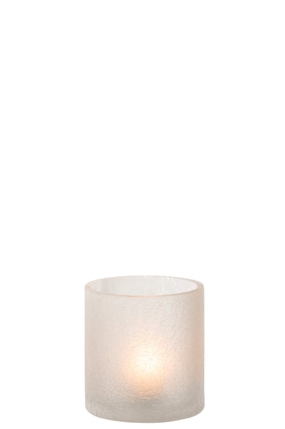 Windlicht Cilinder Craquele Glas Frosted Wit Small