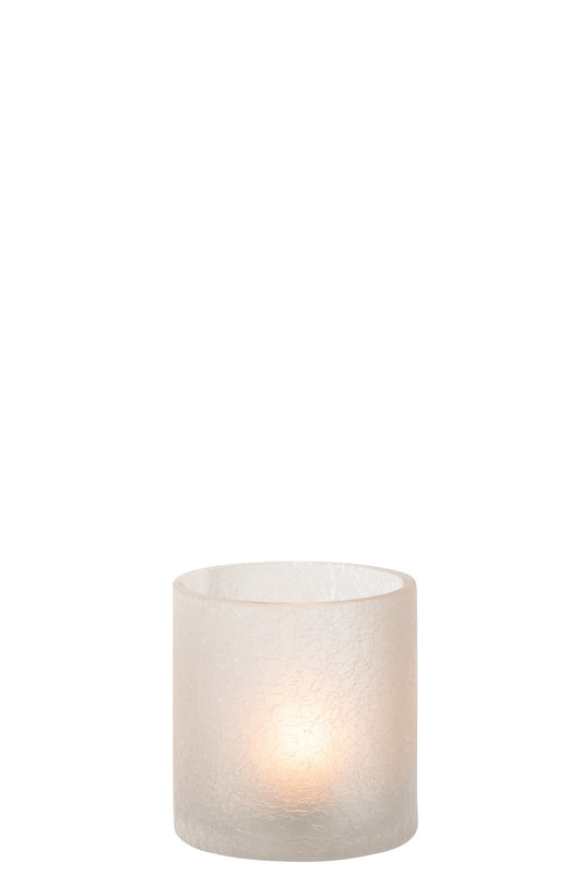 Windlicht Cilinder Craquele Glas Frosted Wit Small