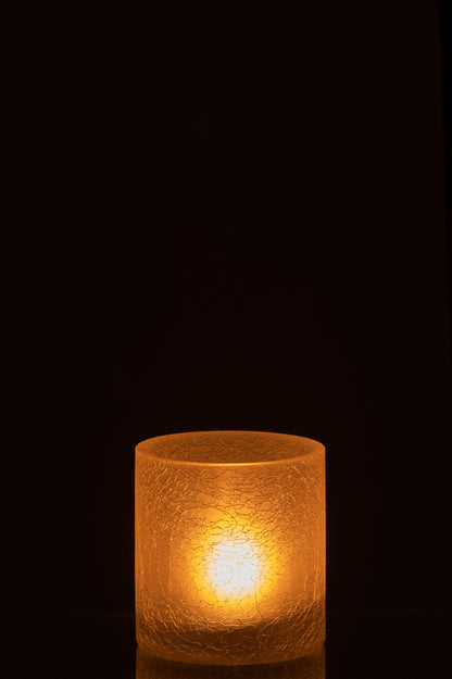 Windlicht Cilinder Craquele Glas Frosted Wit Small