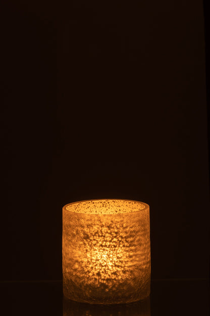 Windlicht Cilinder Craquele Glas Grijs Small