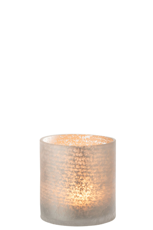 Windlicht Cilinder Craquele Glas Grijs Medium