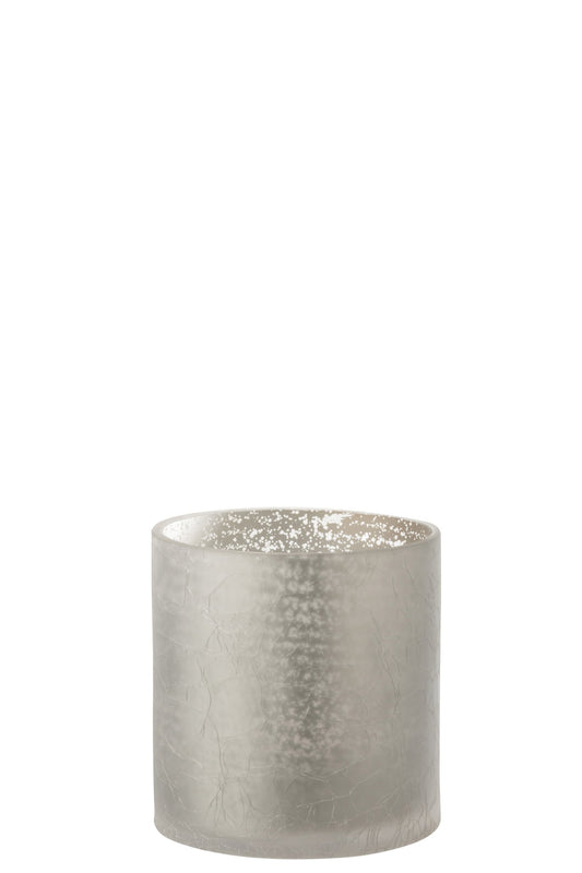 Windlicht Cilinder Craquele Glas Grijs Medium