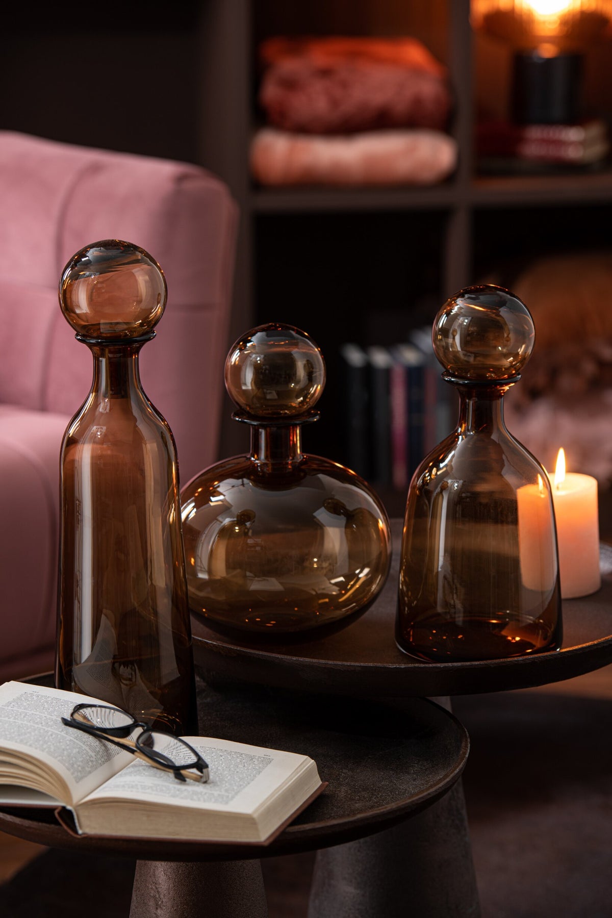 Bottle+Plug Regular Decorative Low Glass Brown Small