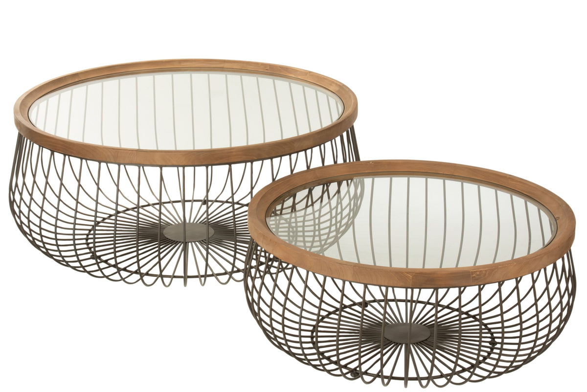 Set Of 2 Coffee Table Round Metal/Glass Black