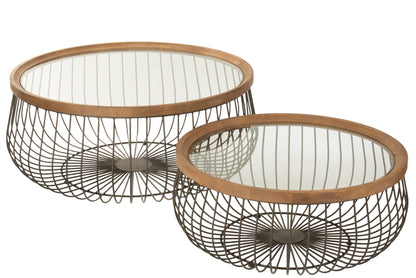 Set Of 2 Coffee Table Round Metal/Glass Black