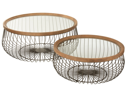 Set Of 2 Coffee Table Round Metal/Glass Black