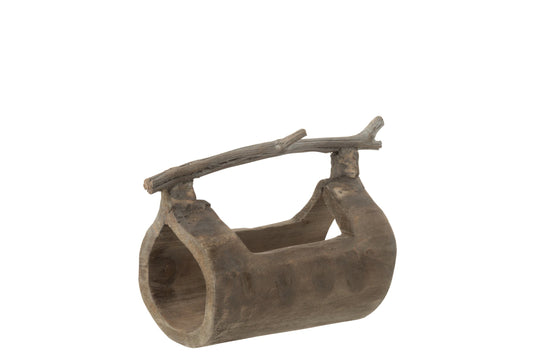 Decoration Trunk With Handle Wood Natural Small