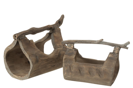 Decoration Trunk With Handle Wood Natural Large