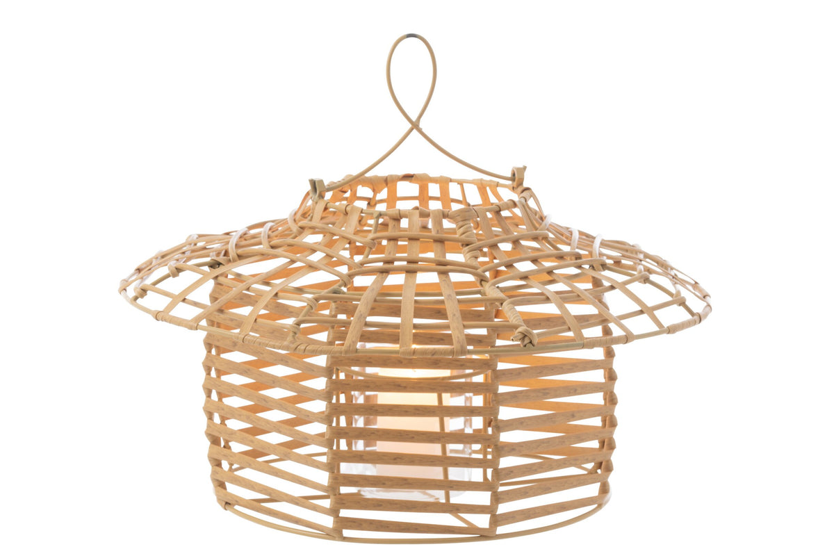 Windlicht Hangend Laag Rattan Naturel