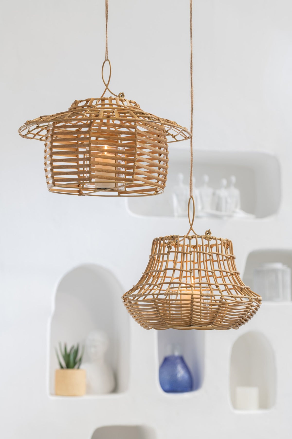 Windlicht Hangend Laag Rattan Naturel