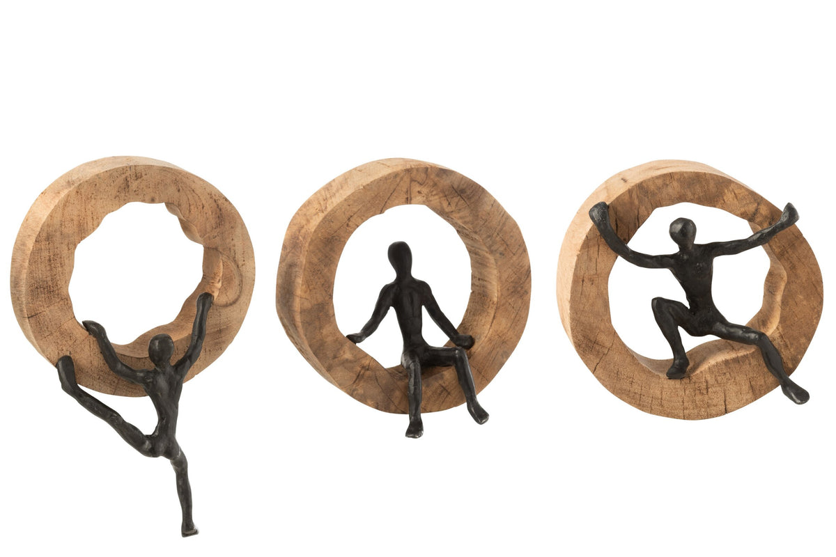 Wall Decoration Figure Climbing Mango Wood /Aluminium Black Assortment Of 3