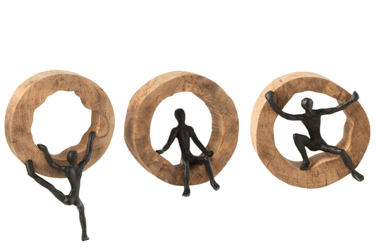 Wall Decoration Figure Climbing Mango Wood /Aluminium Black Assortment Of 3