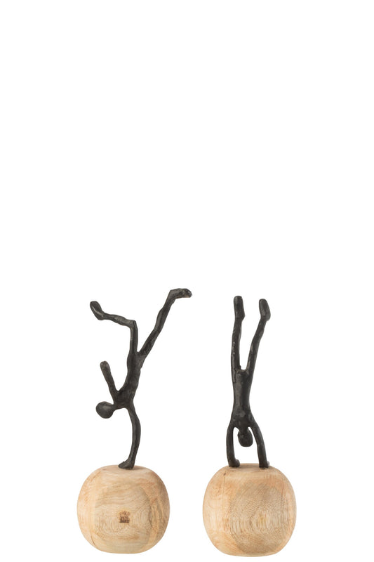 Figure Standing On Foot Mango Wood/Aluminium Black Assortment Of 2