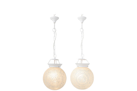 Hanglamp Eki mozaïek glas wit klein assortiment van 2